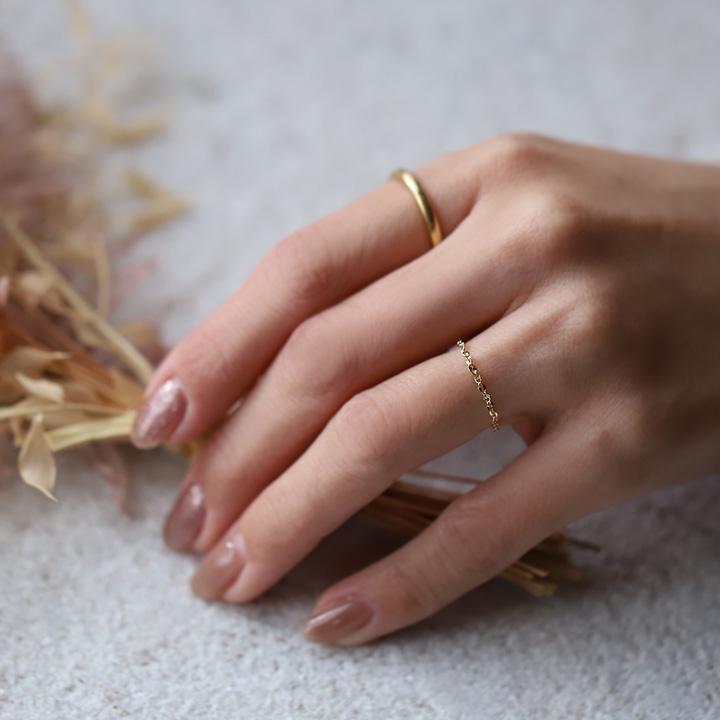 18金 リング k18 ピンキーリング k18リング ブルームチェーン 18k 指輪 レディース 18金指輪 18金リング 18kリング シンプル ピンキー ゴールド 地金 華奢 細い | DEVAS | 02