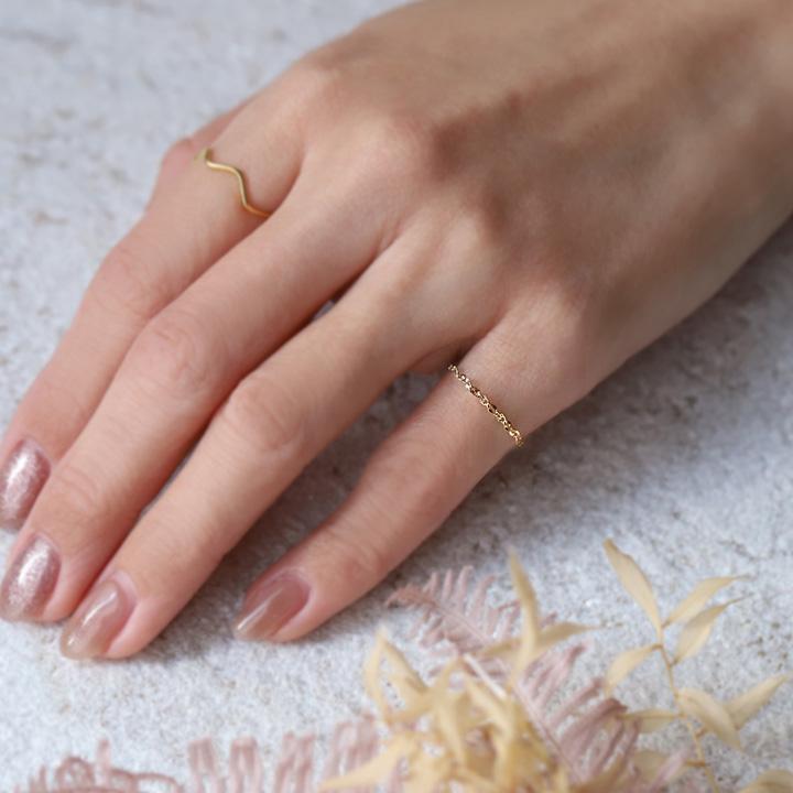 18金 リング k18 ピンキーリング k18リング ブルームチェーン 18k 指輪 レディース 18金指輪 18金リング 18kリング シンプル ピンキー ゴールド 地金 華奢 細い | DEVAS | 05