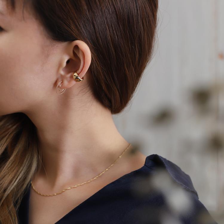 イヤーカフ 18金 イヤカフ k18 18k レディース ノンホール ピアス 月甲 甲丸 18 金 ピンクゴールド プラチナ シンプル | DEVAS | 03