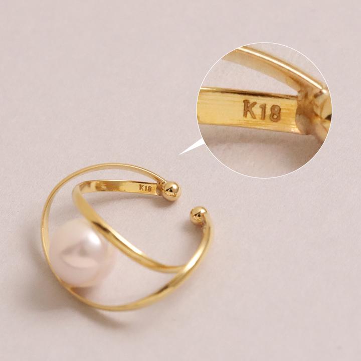 イヤーカフ 18金 イヤカフ k18 18k レディース ノンホール ピアス 2連 あこやパール 本真珠 18 金 ノンホールピアス | DEVAS | 04