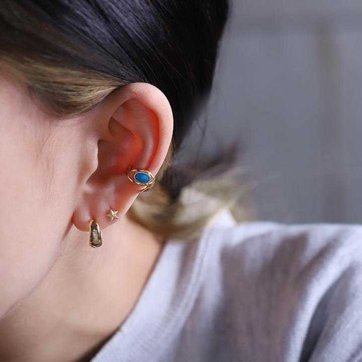 イヤーカフ 18金 イヤカフ k18 18k レディース ノンホール ピアス 天然石 ターコイズ 18 金 ノンホールピアス | DEVAS | 13