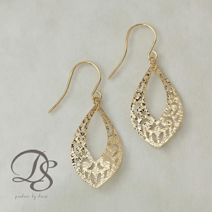 DEVAS 18金 ピアス k18 18金ピアス 18k 透かし模様 フックピアス 