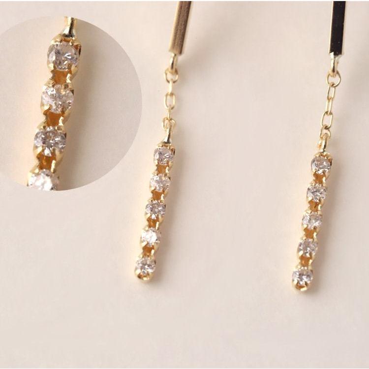 18金 ピアス k18 18金ピアス 18k  揺れる ダイヤ バー ダイヤモンド シンプル k18ピアス レディース ピアス18金 地金の画像