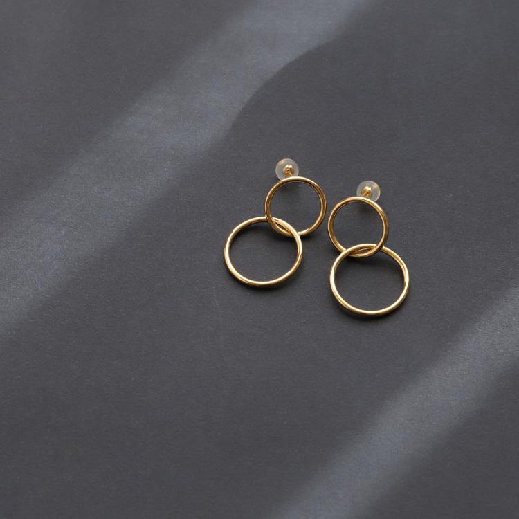 18金 ピアス k18 18金ピアス 18k 揺れる ダブル サークル シンプル k18ピアス レディース ピアス18金 地金 ゴールド | DEVAS | 01