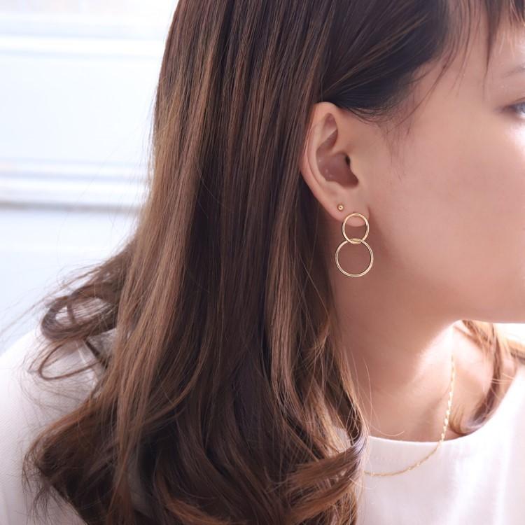 18金 ピアス k18 18金ピアス 18k 揺れる ダブル サークル シンプル k18ピアス レディース ピアス18金 地金 ゴールド | DEVAS | 11