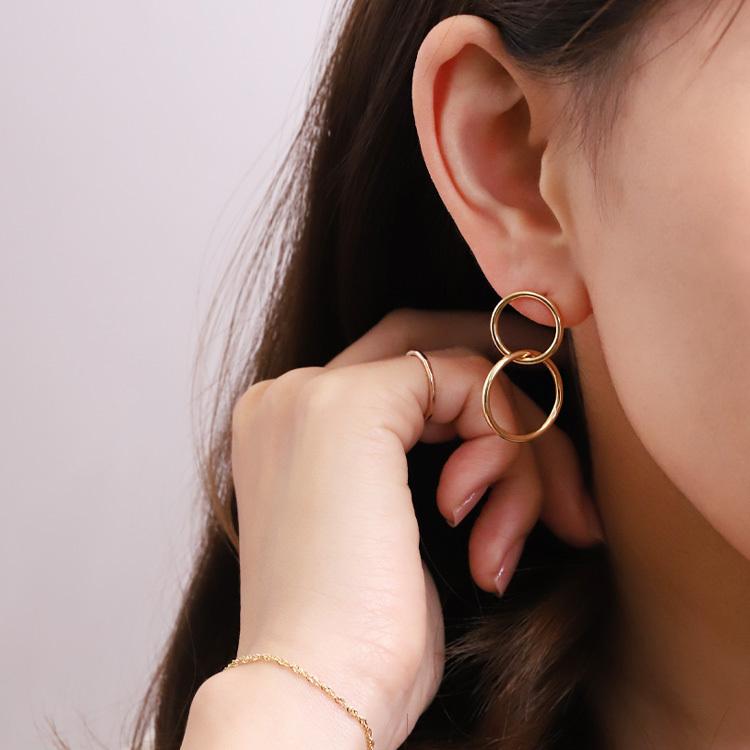 18金 ピアス k18 18金ピアス 18k 揺れる ダブル サークル シンプル k18ピアス レディース ピアス18金 地金 ゴールド | DEVAS | 04