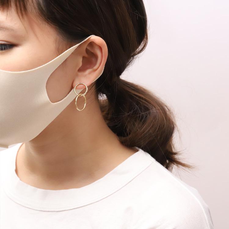 DEVAS 18金 ピアス k18 18金ピアス 18k 揺れる ダブル サークル