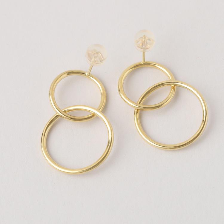18金 ピアス k18 18金ピアス 18k 揺れる ダブル サークル シンプル k18ピアス レディース ピアス18金 地金 ゴールド | DEVAS | 07