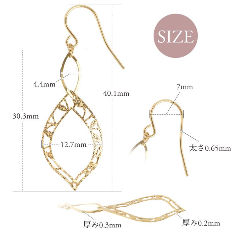 18金 ピアス k18 18金ピアス 18k フックピアス 揺れる 透かし リーフ シンプル k18ピアス レディース ピアス18金の画像