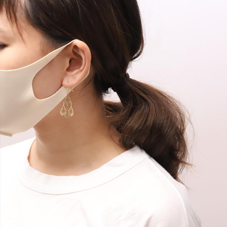 18金 ピアス k18 18金ピアス 18k フックピアス 揺れる 雫 フック 透かし リーフ シンプル k18ピアス レディース | DEVAS | 05