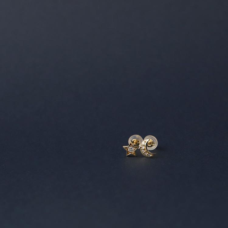 18金 ピアス k18 18金ピアス 18k 星 月  スター ハーフムーン ダイヤモンド シンプル k18ピアス レディース ピアス18金 地金 ゴールド 18kピアス 小さめ 両耳｜devas-2｜03