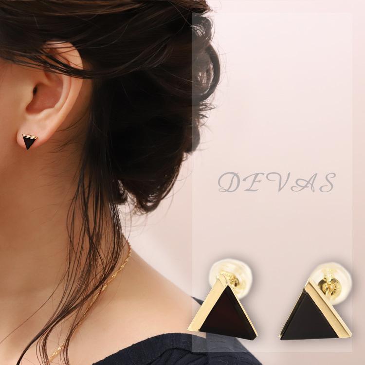 18金 ピアス k18 18金ピアス 18k オニキス トライアングル スタッド シンプル k18ピアス レディース 地金 ゴールド 18kピアス 小さめ 両耳 【在庫限り】