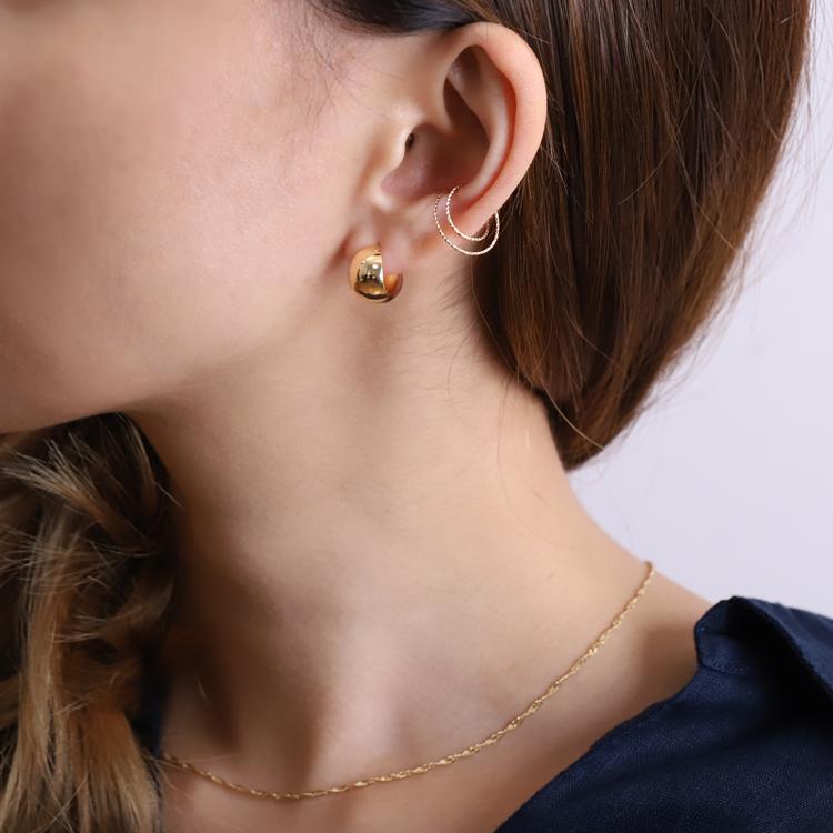フープピアス 18k 月甲丸 ピアス 18金 フープ レディース ゴールド 両