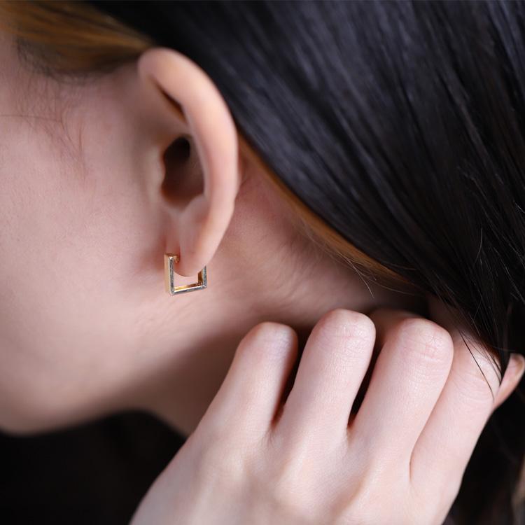 フープピアス 18k ピアス 18金 フープ プラチナ k18 18金ピアス スクエア 四角 シンプル k18ピアス レディース | DEVAS | 06