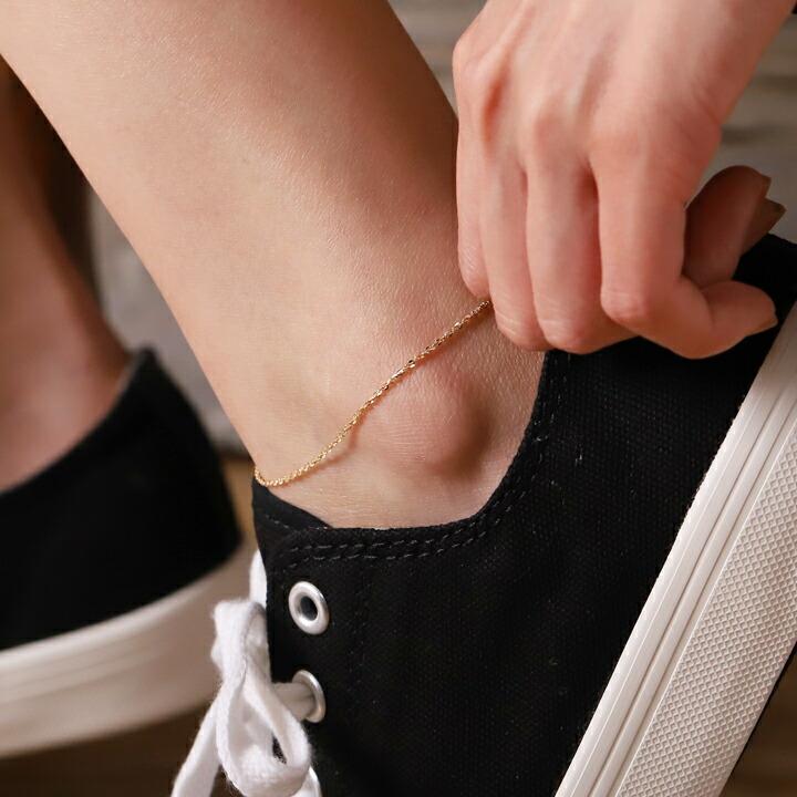18金 アンクレット k18 ゴールド 18k レディース ツイストあずきチェーン 1.2mm 18金アンクレット シンプル 普段使い_10