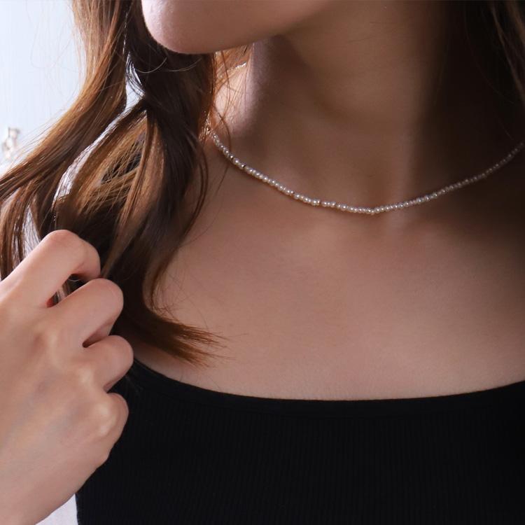 18金ネックレス k18 ネックレス 18金 レディース 淡水パール チョーカー アジャスター パール パールネックレス 18k ゴールド シンプル あずきチェーン 小豆 | DEVAS | 05
