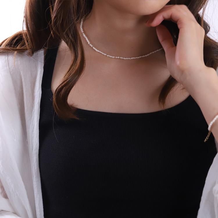 18金ネックレス k18 ネックレス 18金 レディース 淡水パール チョーカー アジャスター パール パールネックレス 18k ゴールド シンプル あずきチェーン 小豆 | DEVAS | 06