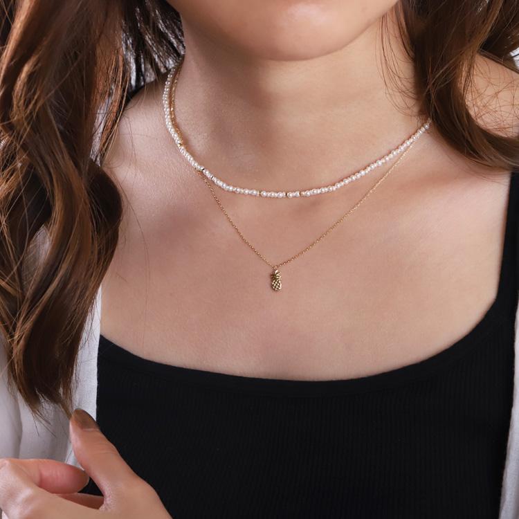 18金ネックレス k18 ネックレス 18金 レディース 淡水パール チョーカー アジャスター パール パールネックレス 18k ゴールド シンプル あずきチェーン 小豆 | DEVAS | 08