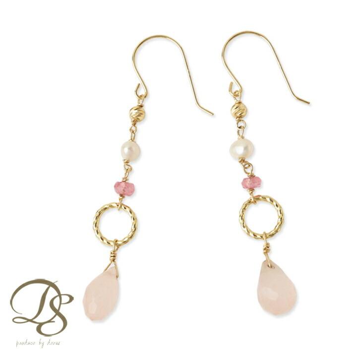 DEVAS 18金 ピアス k18 18金ピアス 18k 天然石 ピンクトパーズ ローズ 