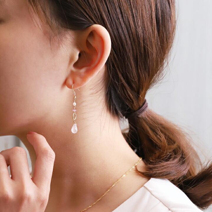 DEVAS 18金 ピアス k18 18金ピアス 18k 天然石 ピンクトパーズ ローズ 