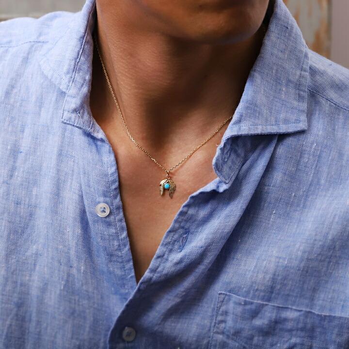 18金 ペンダントトップ フェザー ターコイズ ペンダント オニキス