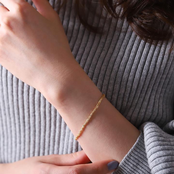 【6/14~15限定2500円OFFクーポン有】18金 ブレスレット k18 18金ブレスレット 18k レディース 2連 スクリューチェーン 1.6mm ブレスレットレディースの画像