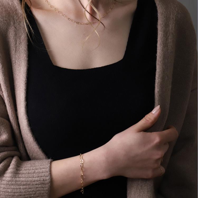 【6/14~15限定2500円OFFクーポン有】18金 ブレスレット k18 18金ブレスレット 18k レディース リップル チェーン 4.5mm シンプル ブレスレットレディースの画像