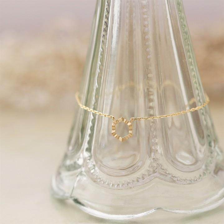 【土日限定2000円OFFクーポン有】 18金 アンクレット k18 18k レディース ヘキサゴン 六角形18金アンクレット シンプル 普段使い 18 金 チェーン | DEVAS | 01