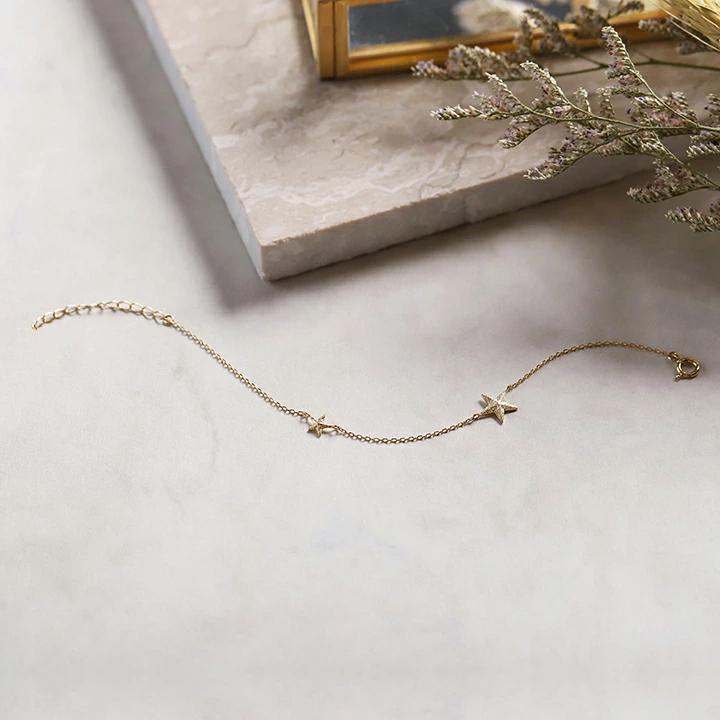 【土日限定2000円OFFクーポン有】 18金 ブレスレット k18 18金ブレスレット 18k レディース スター 星 あずき チェーン 0.9mm ブレスレットレディース | DEVAS | 01