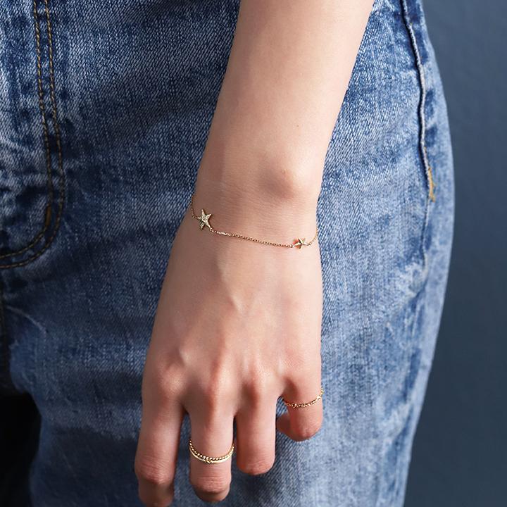 【土日限定2000円OFFクーポン有】 18金 ブレスレット k18 18金ブレスレット 18k レディース スター 星 あずき チェーン 0.9mm ブレスレットレディース | DEVAS | 07