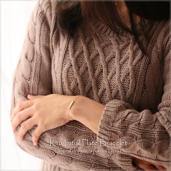 【土日限定2000円OFFクーポン有】 18金 ブレスレット k18 18金ブレスレット 18k レディース プレート 刻印 イニシャル チェーン ブレスレットレディース | DEVAS | 05