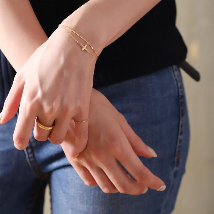 【土日限定2000円OFFクーポン有】 18金 ブレスレット k18 18金ブレスレット 18k レディース クロス 槌目 チェーン ブレスレットレディース | DEVAS | 14