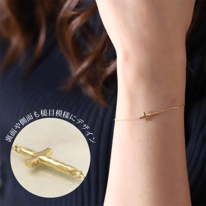 【土日限定2000円OFFクーポン有】 18金 ブレスレット k18 18金ブレスレット 18k レディース クロス 槌目 チェーン ブレスレットレディース | DEVAS | 05