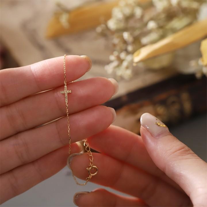 【土日限定1500円OFFクーポン有】 18金 ブレスレット k18 18金ブレスレット 18k レディース クロス あずきチェーン チェーン ブレスレットレディース | DEVAS | 15