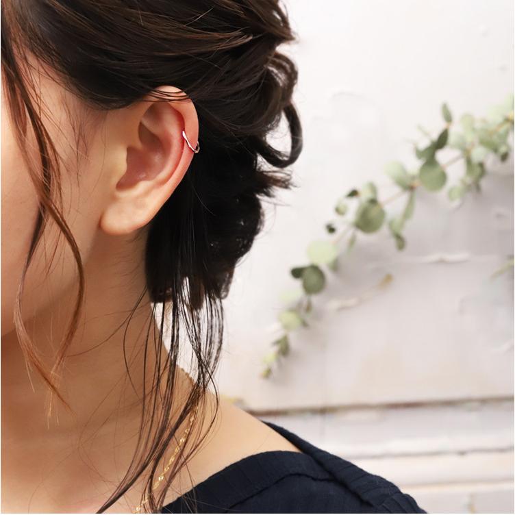 イヤーカフ 18金 イヤカフ k18 18k レディース ピンクゴールド ノンホール ピアス カットデザイン 18 金 ノンホールピアス シンプル 小さめ つけっぱなし 片耳 | DEVAS | 02