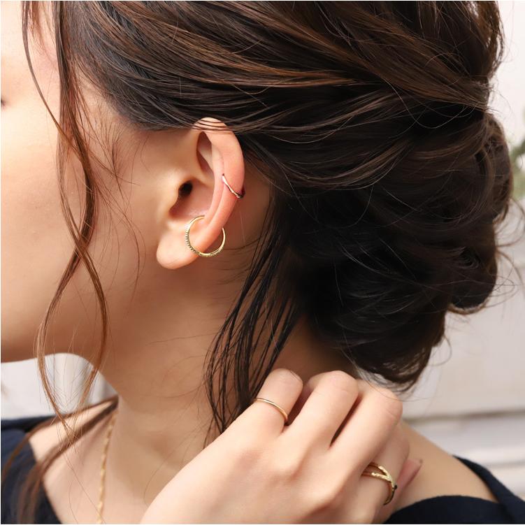 イヤーカフ 18金 イヤカフ k18 18k レディース ピンクゴールド ノンホール ピアス カットデザイン 18 金 ノンホールピアス シンプル 小さめ つけっぱなし 片耳 | DEVAS | 08