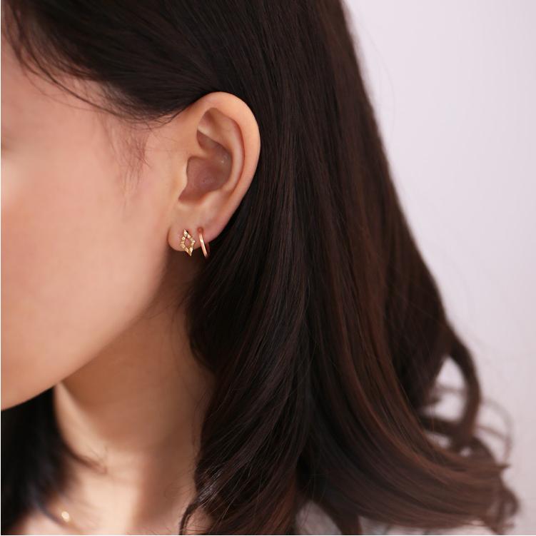 イヤーカフ 18金 イヤカフ k18 18k レディース ピンクゴールド ノンホール ピアス フラット 角状 18 金 ノンホールピアス シンプル 小さめ つけっぱなし 片耳 | DEVAS | 09