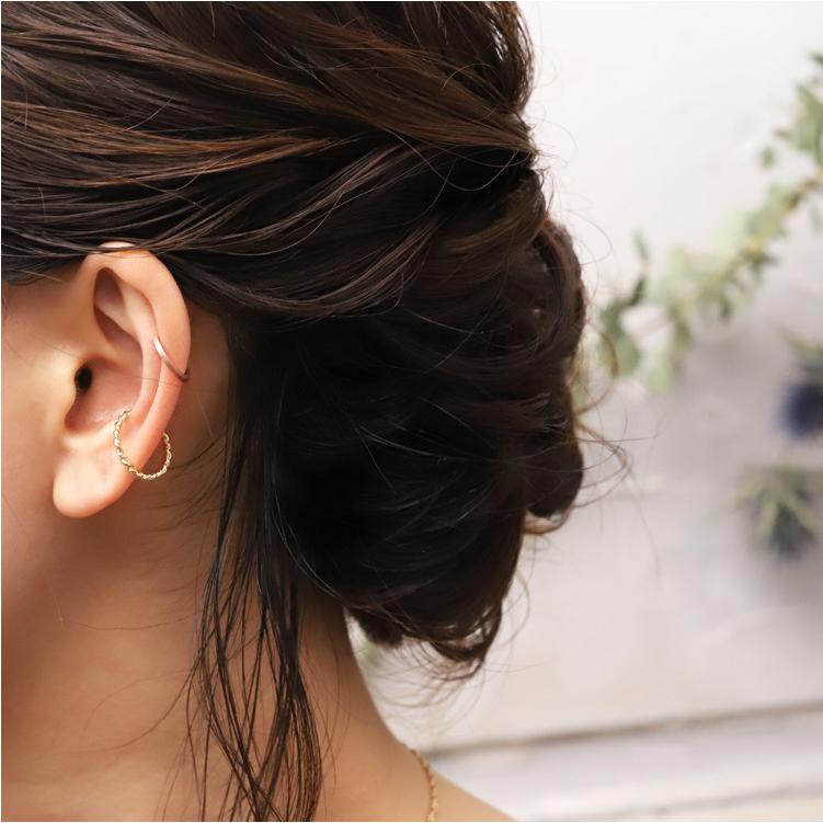 イヤーカフ 18金 イヤカフ k18 18k レディース ピンクゴールド ノンホール ピアス フラット 角状 18 金 ノンホールピアス シンプル 小さめ つけっぱなし 片耳 | DEVAS | 08