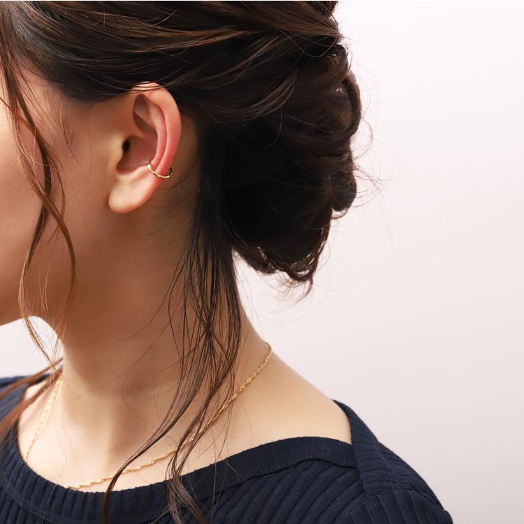 イヤーカフ 18金 イヤカフ k18 18k レディース ノンホール ピアス 凸凹 槌目 18 金 ノンホールピアス シンプル18 金 華奢  ゴールド 小さめ つけっぱなし 片耳 | DEVAS | 02