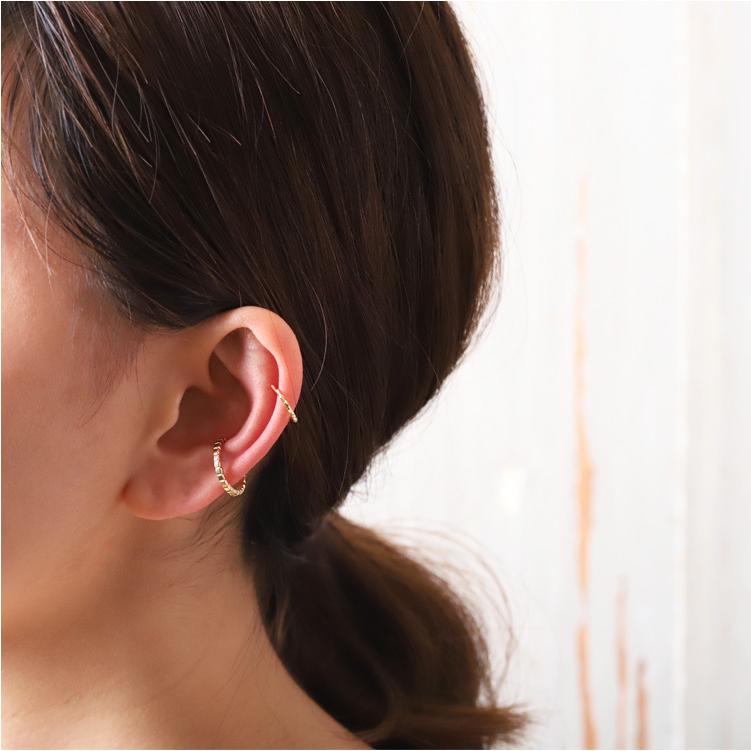 イヤーカフ 18金 イヤカフ k18 18k レディース ノンホール ピアス 凸凹 槌目 18 金 ノンホールピアス シンプル18 金 華奢  ゴールド 小さめ つけっぱなし 片耳 | DEVAS | 08