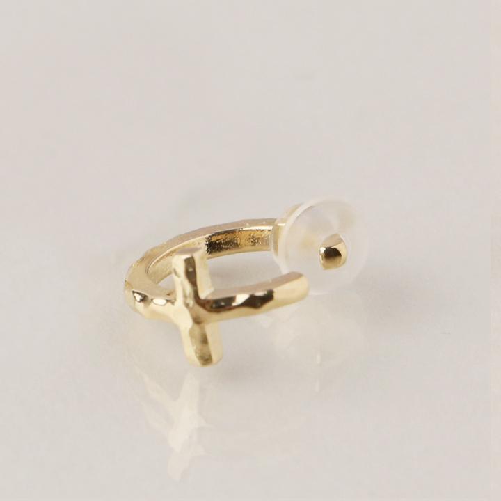 イヤーカフ 18金 イヤカフ k18 18k レディース ノンホール ピアス クロス 十字架 18 金 ノンホールピアス シンプル ゴールド 小さめ つけっぱなし 片耳 | DEVAS | 03