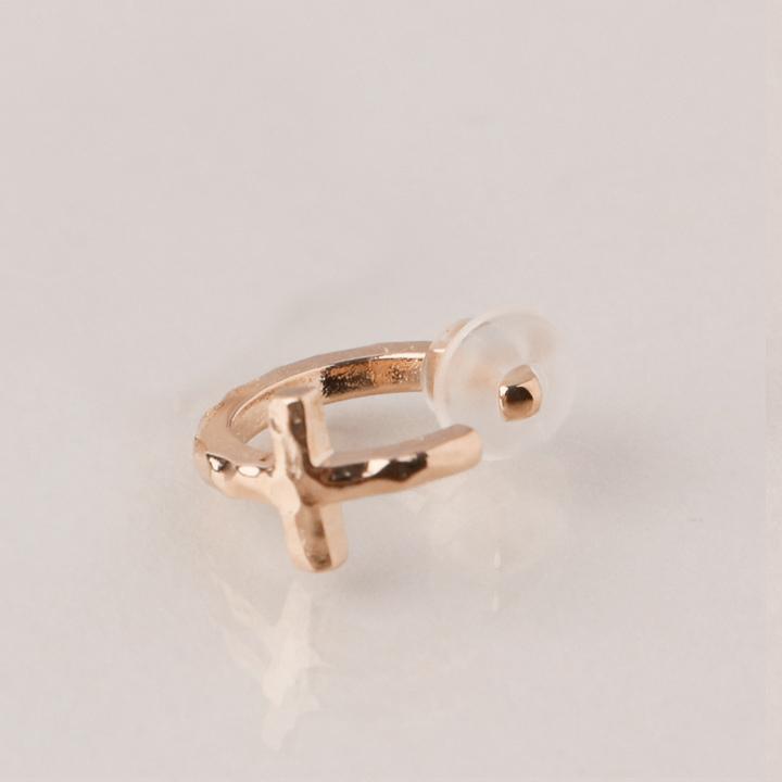 イヤーカフ 18金 イヤカフ k18 18k レディース ピンクゴールド ノンホール ピアス クロス 十字架 18 金 ノンホールピアス シンプル 小さめ つけっぱなし 片耳 | DEVAS | 03