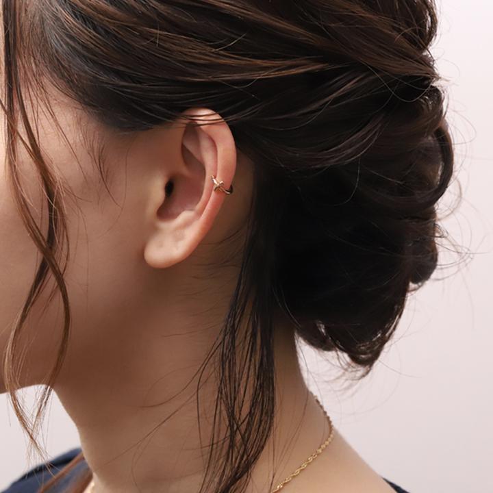 イヤーカフ 18金 イヤカフ k18 18k レディース ピンクゴールド ノンホール ピアス クロス 十字架 18 金 ノンホールピアス シンプル 小さめ つけっぱなし 片耳 | DEVAS | 07
