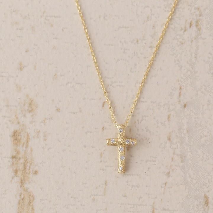 【土日限定3500円OFFクーポン有】 18金ネックレス k18 ネックレス 18金 レディース クロス クロスネックレス ダイヤモンド 18k あずきチェーン 小豆 | DEVAS | 01