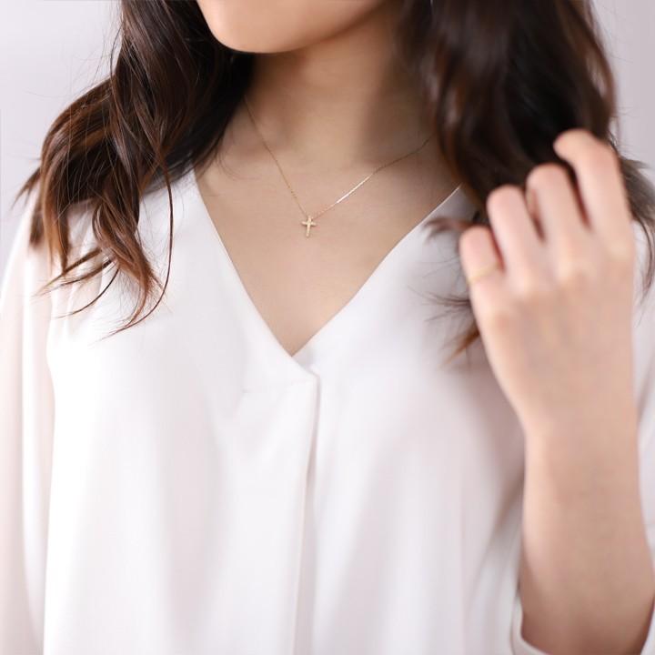 【土日限定3500円OFFクーポン有】 18金ネックレス k18 ネックレス 18金 レディース クロス クロスネックレス ダイヤモンド 18k あずきチェーン 小豆 | DEVAS | 07