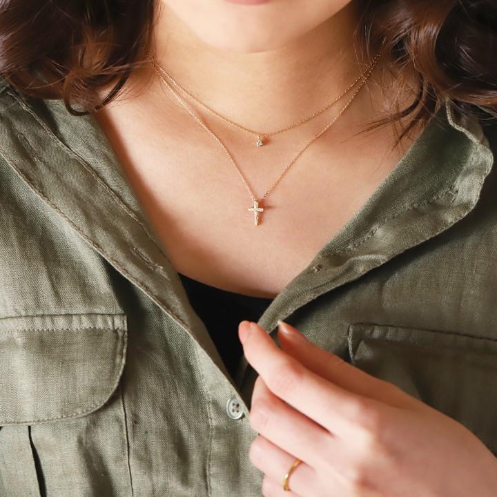 【土日限定3500円OFFクーポン有】 18金ネックレス k18 ネックレス 18金 レディース クロス クロスネックレス ダイヤモンド 18k あずきチェーン 小豆 | DEVAS | 08