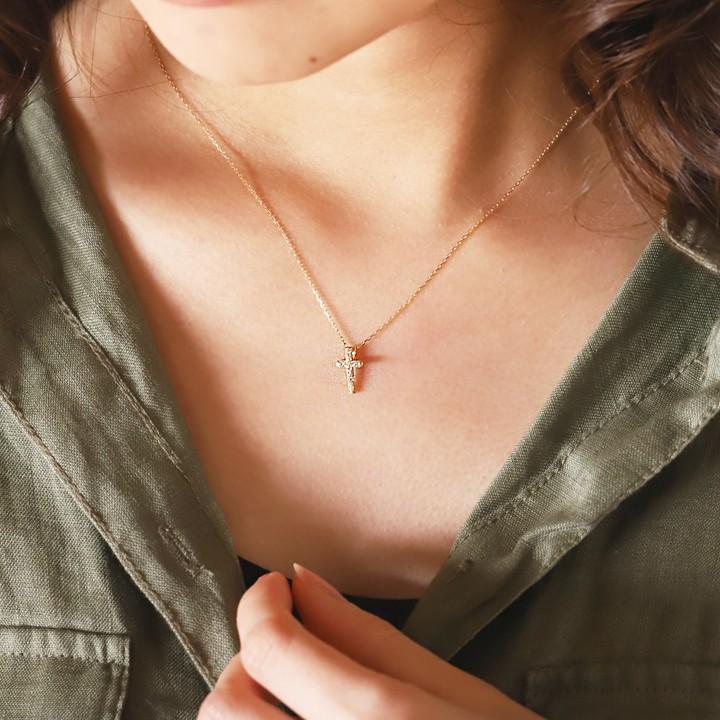 【土日限定3500円OFFクーポン有】 18金ネックレス k18 ネックレス 18金 レディース クロス クロスネックレス ダイヤモンド 18k あずきチェーン 小豆 | DEVAS | 09