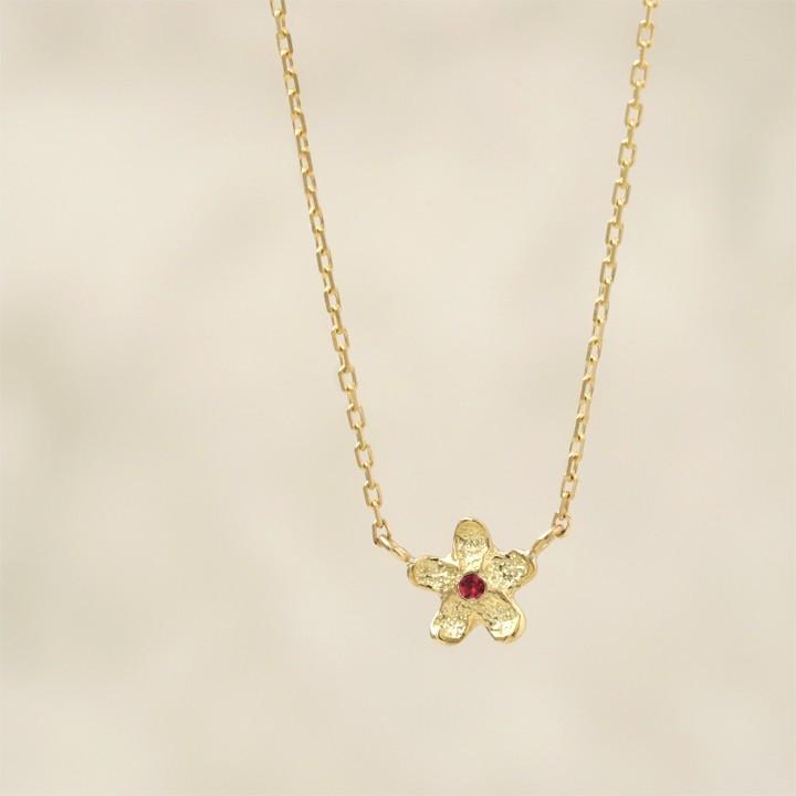 【土日限定2000円OFFクーポン有】 18金ネックレス k18 ネックレス 18金 フラワー 花 花びら プルメリア ダイヤモンド ルビー 18k あずきチェーン 小豆 | DEVAS | 05