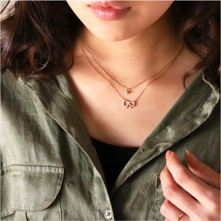 【土日限定5000円OFFクーポン有】 18金ネックレス k18 ネックレス 18金 ピンクゴールド レディース りぼん リボン スターダスト 18k 小豆 | DEVAS | 12