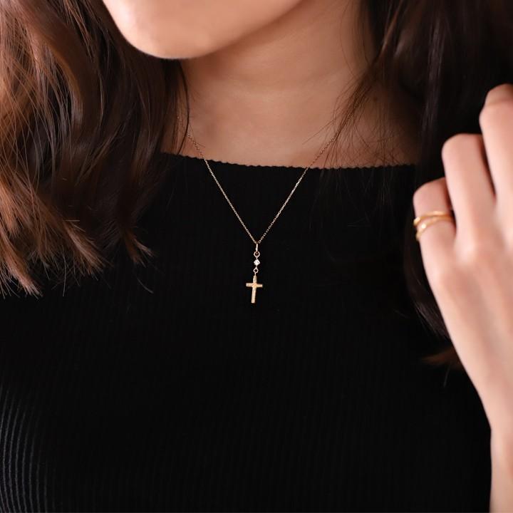【土日限定3500円OFFクーポン有】 18金ネックレス k18 ネックレス 18金 レディース クロス クロスネックレス ダイヤモンド 18k あずきチェーン 小豆 | DEVAS | 07